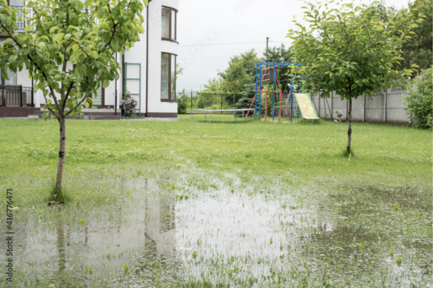 Überschwemmter Spielplatz am Musterbach: Biberberater des BUND Naturschutz lösten das Problem. (Bild: XY) 