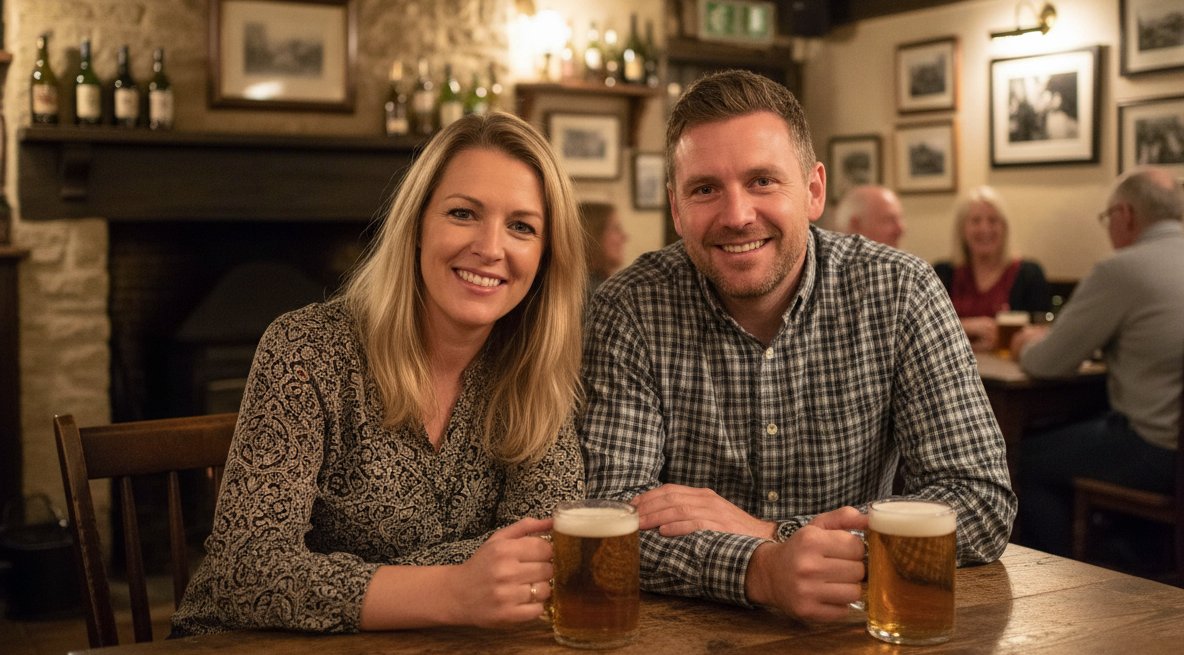 Die Vorsitzenden der Ortsgruppe Gemeinde A (Foto: XY) Die Vorsitzenden der Ortsgruppe Gemeinde A Maja Musterfrau (1. Vorstand) und Max Mustermann (2. Vorstand) im Alten Wirt. (Foto: XY)